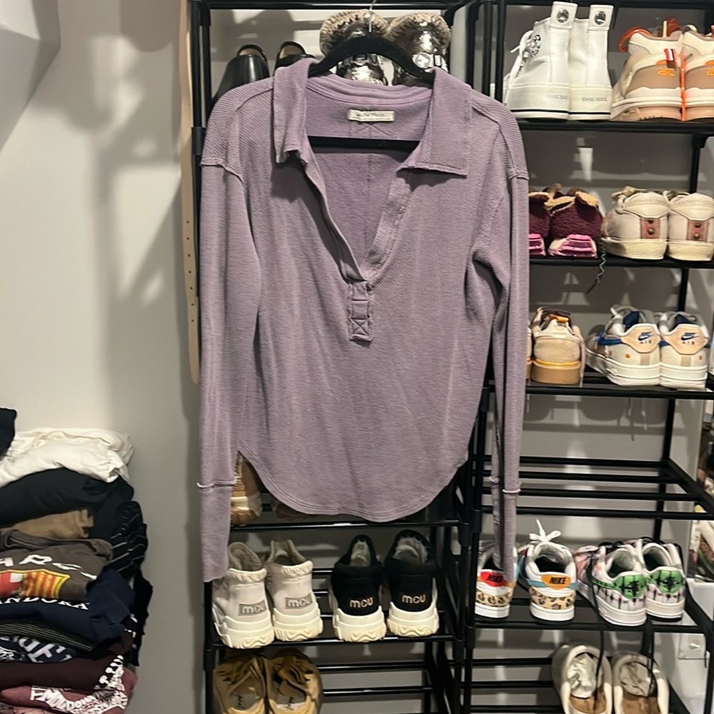 Free people waffle v neck long sleeve